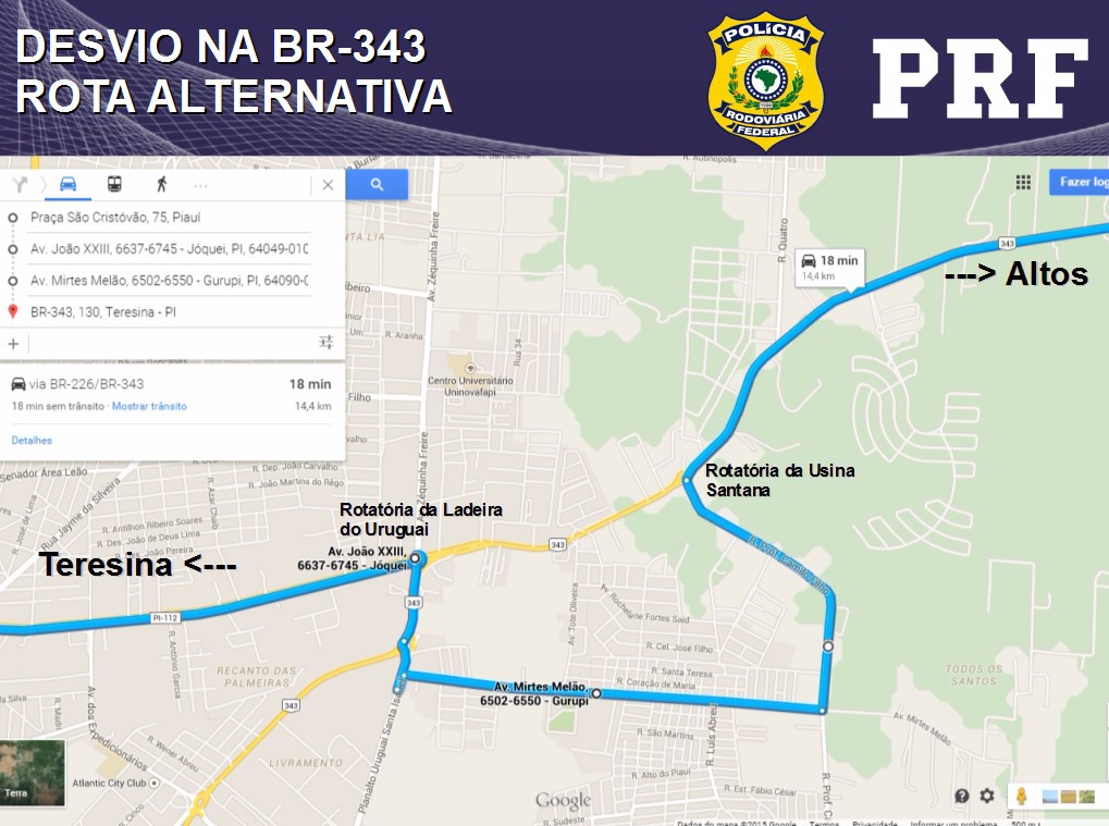 PRF sugere rota alternativa no trecho Teresina/Altos