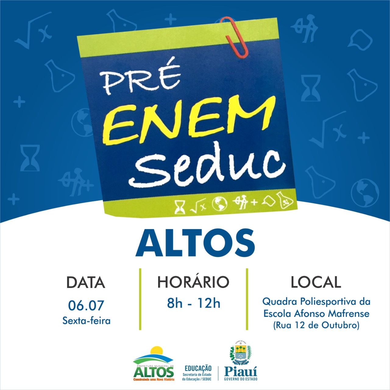 Altos recebe Revisão Pré-Enem Seduc neste domingo (8)