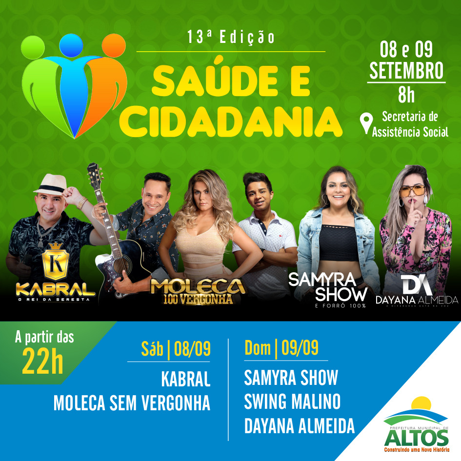 Fim de semana em Altos terá serviços de saúde, assistência social, shows musicais e competições esportivas